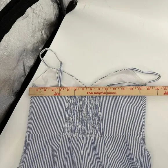 J Crew Seersucker Dress Coastal Nautical Preppy Blue White Faux Wrap Women Sz 4 - Picture 10 of 14